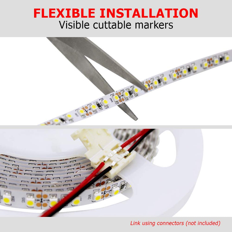 [AUSTRALIA] - ESD Tech 12V LED Strip Light – Waterproof, 5m/16.4ft Long Tape, 5000K, 410Lm/m, 300 Units, Dimmable, Daylight White, 2-Pin Connector. Bathrooms, TV’s, Kitchens, Cabinets. Self-Adhesive, Hardwire 5000k+ Daylight White 300 LED Units (Waterproof) 