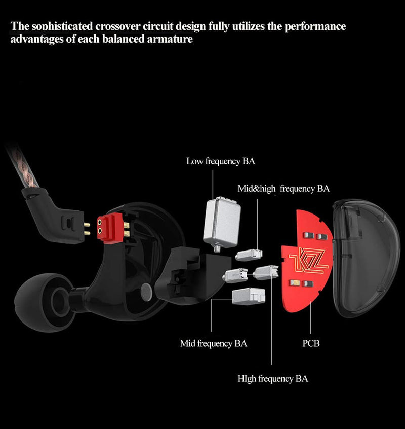 KZ AS10 Five-Driver Stereo High Fidelity in-Ear Musicians’ Monitors with Removable Braided Audio Cable (Black Without Mic) Black without Mic