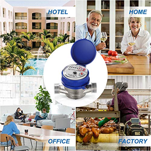 15mm 1/2 inch Cold Water Meter with Fittings for Garden & Home Usage Metering Applications Gardening Accessories