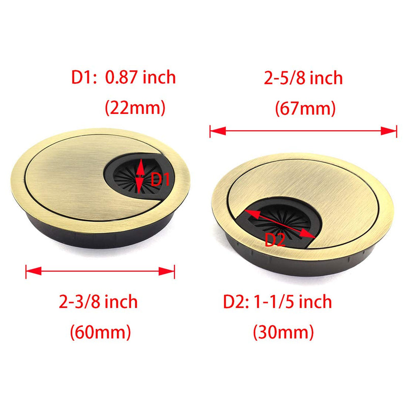 HJ Garden 2pcs 2-3/8 inch (60mm) Metal Desk Grommets for Managing and Hiding Wire Cord Cable Hole Cover Office PC Desk Cable Cord Organizer Zinc Alloy Cover Bronze