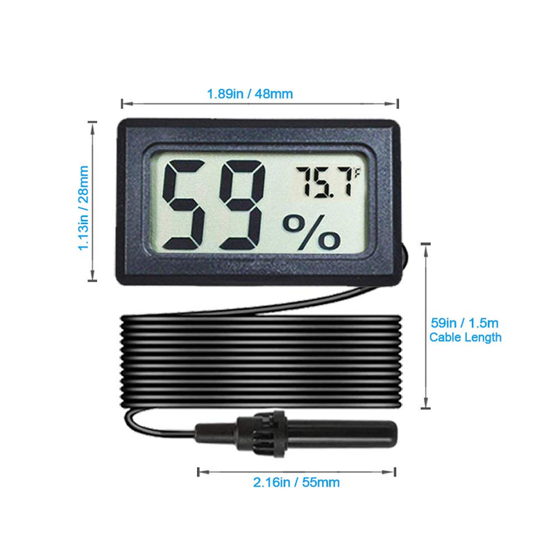Veanic 2-Pack Mini Digital Hygrometer Thermometer Gauge with Probe LCD Display Temperature Fahrenheit Humidity Meter for Incubator, Reptile Plant Terrarium, Humidor, Guitar Case, Greenhouse