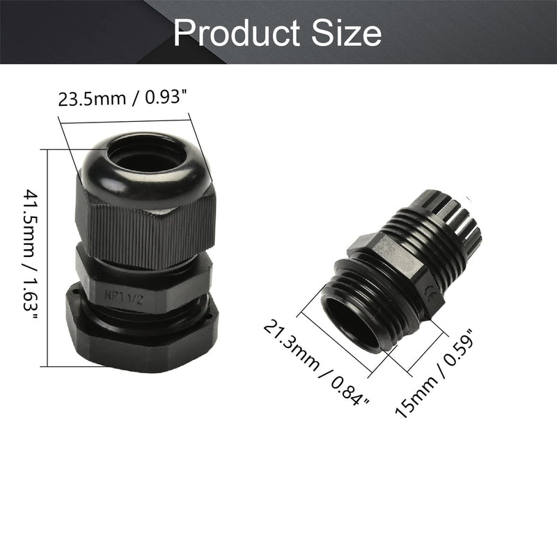 Fielect 10Pcs Plastic Waterproof NPT1 Cable Glands Joints Adjustable Connector Black for 8-14mm Dia Cable NPT1/2''