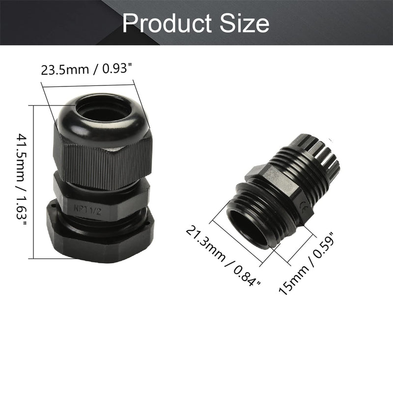 [AUSTRALIA] - Fielect 10Pcs Plastic Waterproof NPT1 Cable Glands Joints Adjustable Connector Black for 8-14mm Dia Cable NPT1/2'' 