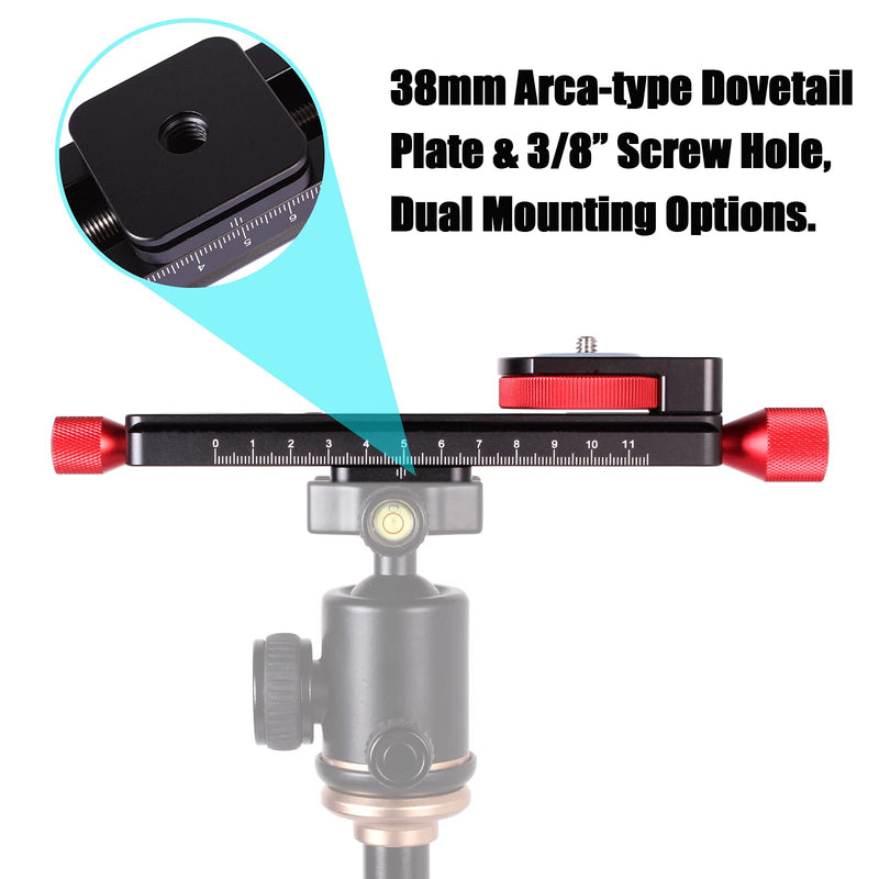 Fotoconic All Metal Wormdrive Macro Focusing Rail Slider/ Close-up Shooting Clamp Plate 115mm Adjustment Compatible Arca/RRS Lever Clamp with 1/4" Screw &3/8" Thread for DSLR Camera Tripod Ballhead