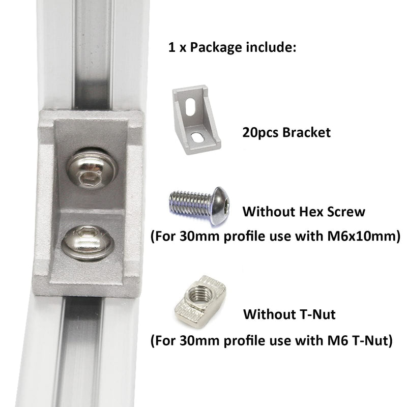 20Pcs 3030 Series Extrusion Connector 30 Series Aluminum Profiles Brackets for 30mm Aluminum Extrusion Profile Rail
