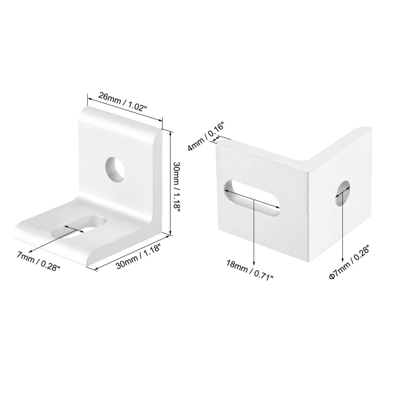 uxcell Inside Corner Brace Angle Bracket Fastener L Shape 30mmx30mmx26mm for 3030 Series Aluminum Extrusion Profile, 8pcs