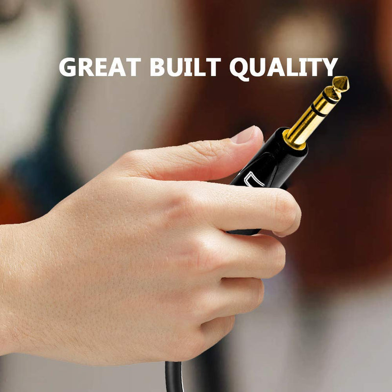 1/4 Inch TRS to 1/4 Inch TRS Cable - 0.5 Feet (6 Inches) Black - 1/4" (6.35mm) Stereo Balanced Male to Male Connector for Powered Speakers, Audio Interface or Mixer for Live Performance & Recording