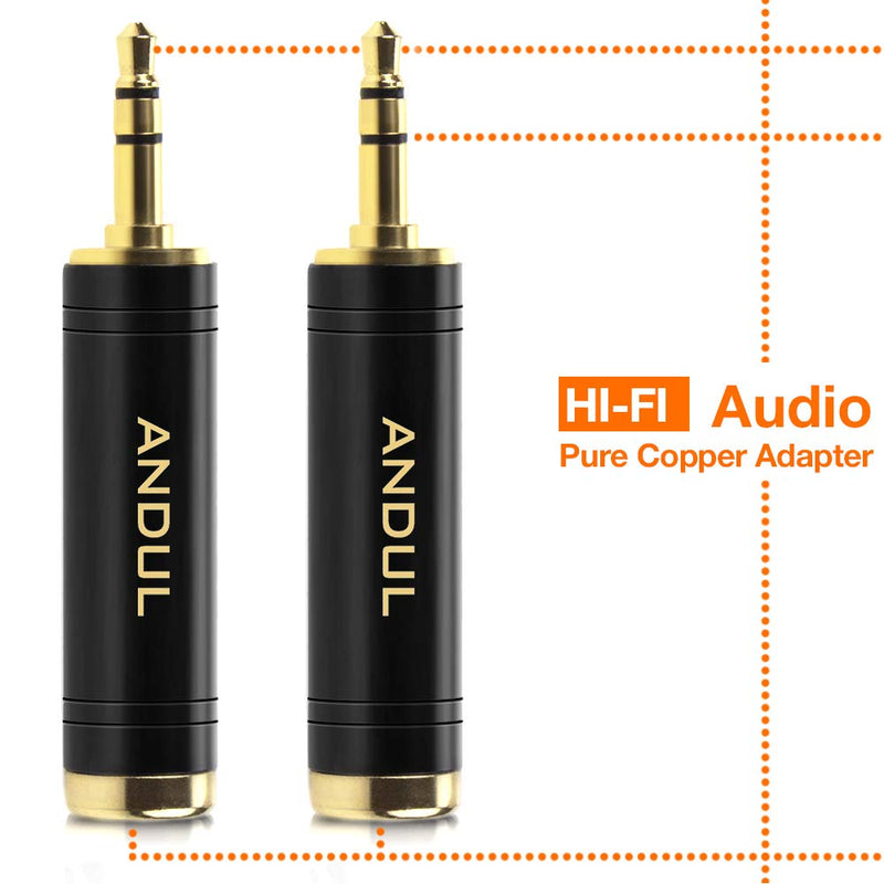 [AUSTRALIA] - ANDUL 1/4'' to 3.5mm Stereo Pure Copper Headphone Adapter,3.5mm(1/8'') Plug Male to 6.35mm (1/4'') Jack Female Stereo Adapter for Headphone, Amp Adapte, Black 2-Pack 