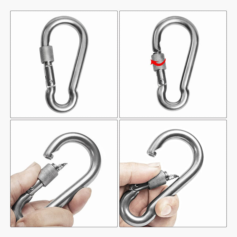 2+1 Heavy Duty 304 Stainless Steel Swivel Ring Double Ended Swivel Eye Hook with SUS304 Snap Hooks for Web Tree Swing, Therapy Swing, Aerial Dance, Swing Spinner Hanger, Reliable and Safe (M8) M8