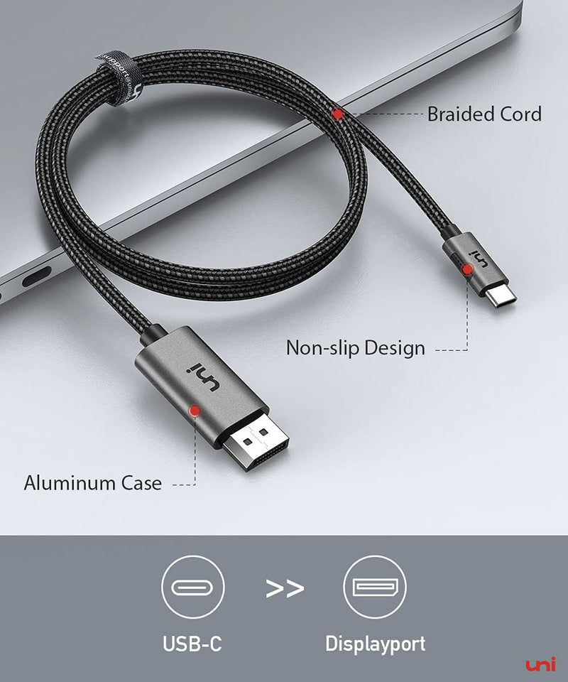 USB C to DisplayPort Cable for Home Office (4K@60Hz, 2K@165Hz), uni Sturdy Aluminum DisplayPort to USB C Cable [Thunderbolt 3 Compatible] for MacBook Pro, MacBook Air/iPad Pro 2020/2018, XPS 15/13 6ft 1
