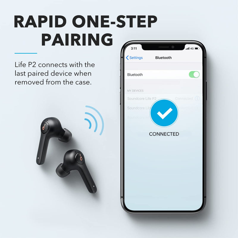 Anker Soundcore Life P2 True Wireless Earbuds with 4 Microphones, CVC 8.0 Noise Reduction, Graphene Driver, Clear Sound, USB C, 40H Playtime, IPX7 Waterproof, Wireless Earphones for Work, Home Office Black