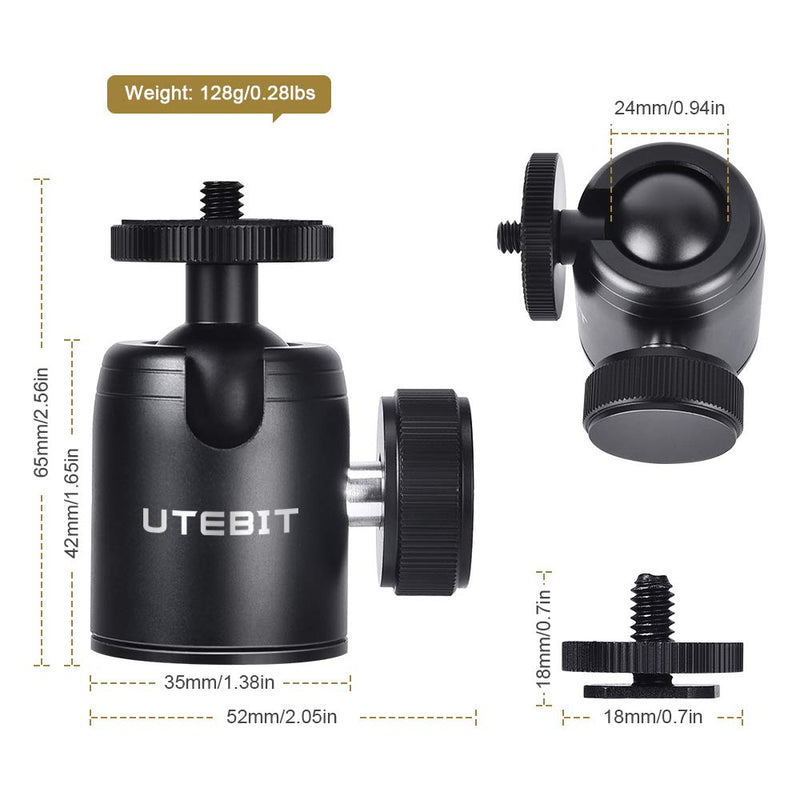 2 Pack Tripod Ball Head,UTEBIT 360° Rotatable Mini Ball Head with 1/4" Hotshoe Adapter for DSLR Cameras HTC Vive Tripods Monopods Camcorder Light Stand Speedlight Quick Release,Max. Load 11lbs