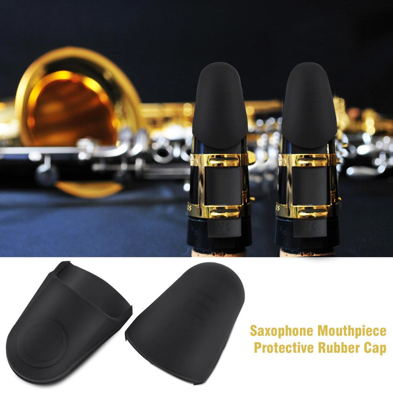 Dilwe 2Pcs Saxophone Mouthpiece Cap, Clarinet Mouthpiece Protective Rubber Cap Sax Accessories Black