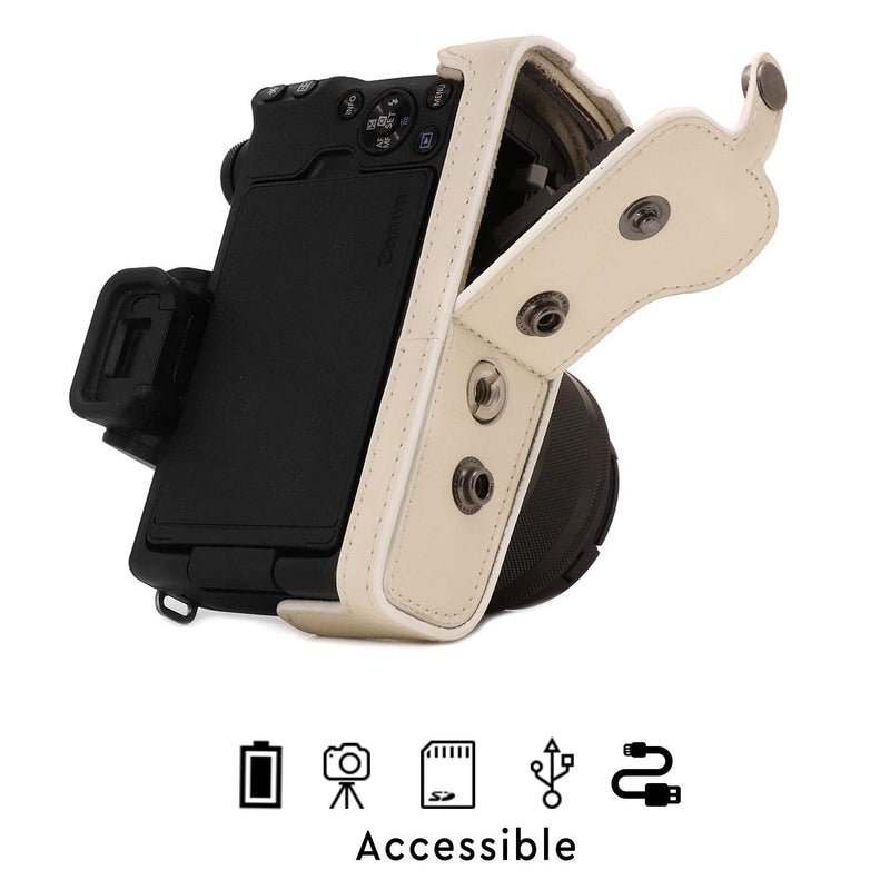 MegaGear Ever Ready Leather Camera Case Compatible with Canon EOS M50 Mark II (15-45mm), M50 (15-45mm) White