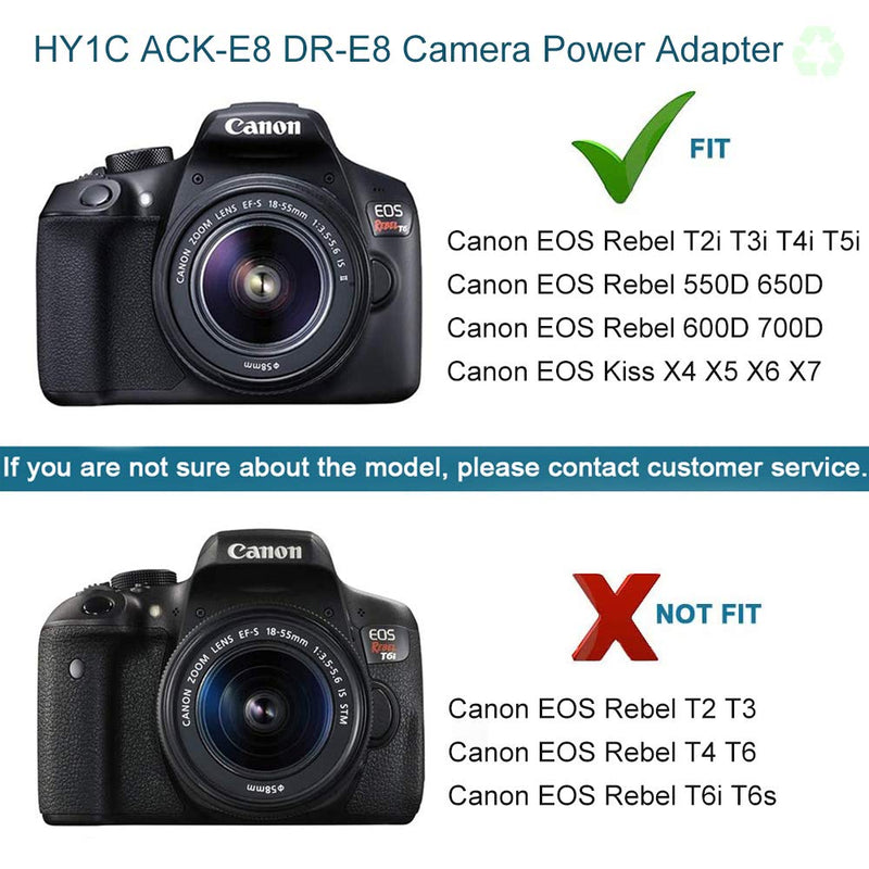 [AUSTRALIA] - HY1C ACK-E8 AC Power Supply Adapter DR-E8 LP-E8 Dummy Battery Coupler Kit for Canon EOS Rebel T5i T4i T3i T2i 700D 650D 600D 550D Cameras. 