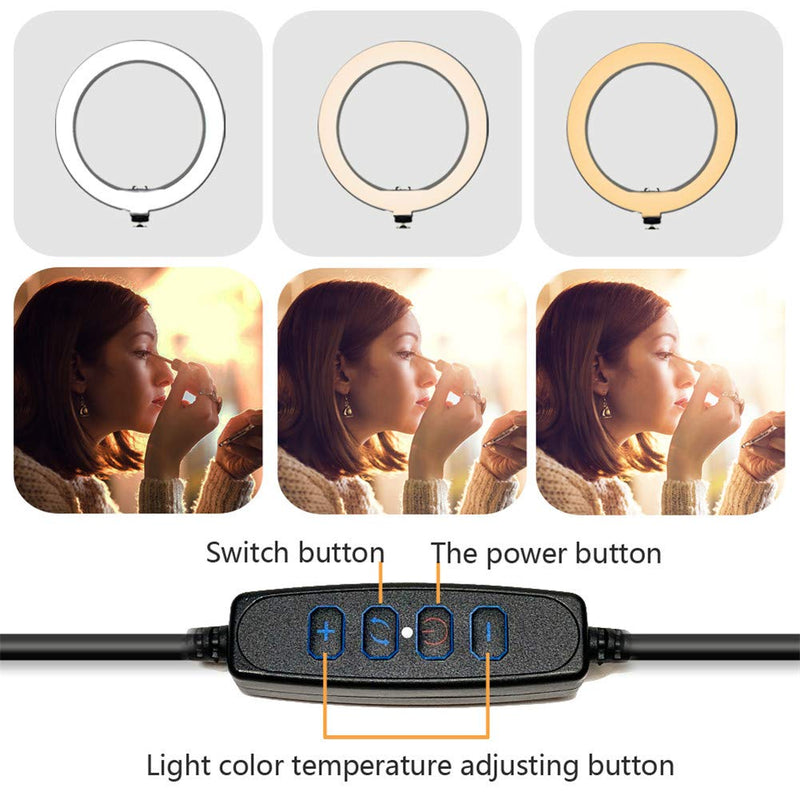 10.2" Selfie Ring Light with Tripod Stand Mini Ring Light with Stand for Live Streaming/Makeup/YouTube, Desk Ringlight for YouTube Video/Photography Compatible with Almost All Phone