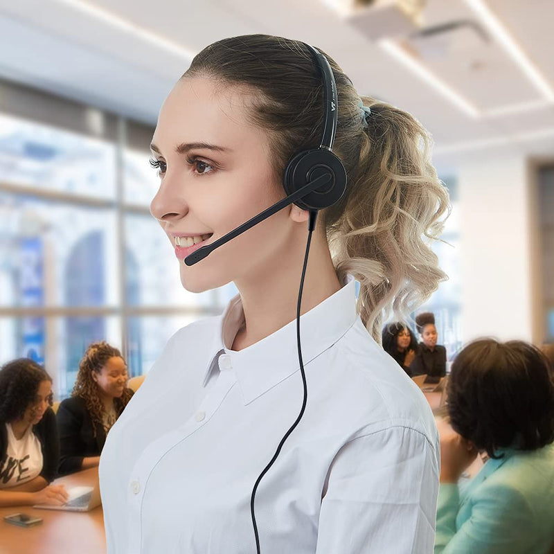 Telephone-Headset Microphone Noise-Cancelling Headphone QD - Quick Disconnect Call Center Headset with RJ09 Cables Compatible with Polycom,Yealink,Grandstream,Snom,Fanvil,Aastra,Mitel,Digium Phones