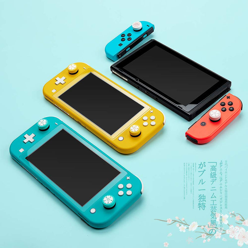 LeyuSmart Sakura Flower Design Thumb Grip Caps, Joystick Cap for Nintendo Switch & Lite, Soft Silicone Cover for Joy-Con Controller (Turquoise&Yellow) Teal&Yellow