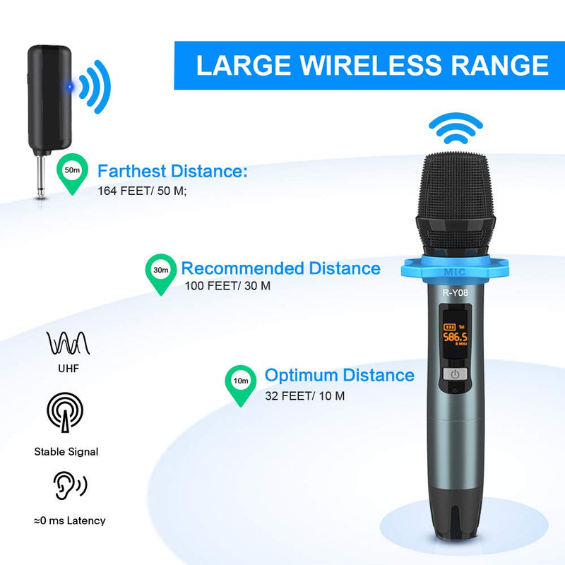 [AUSTRALIA] - Wireless Microphone UHF Rechargeable(Work 13-18hs) Cardioid Dynamic Mic Handheld Wireless mic System for Karaoke, Singing, Stage, Interview, Church, PA Speaker, Amplifier, Mixer, Camera, Laptop, 164ft 
