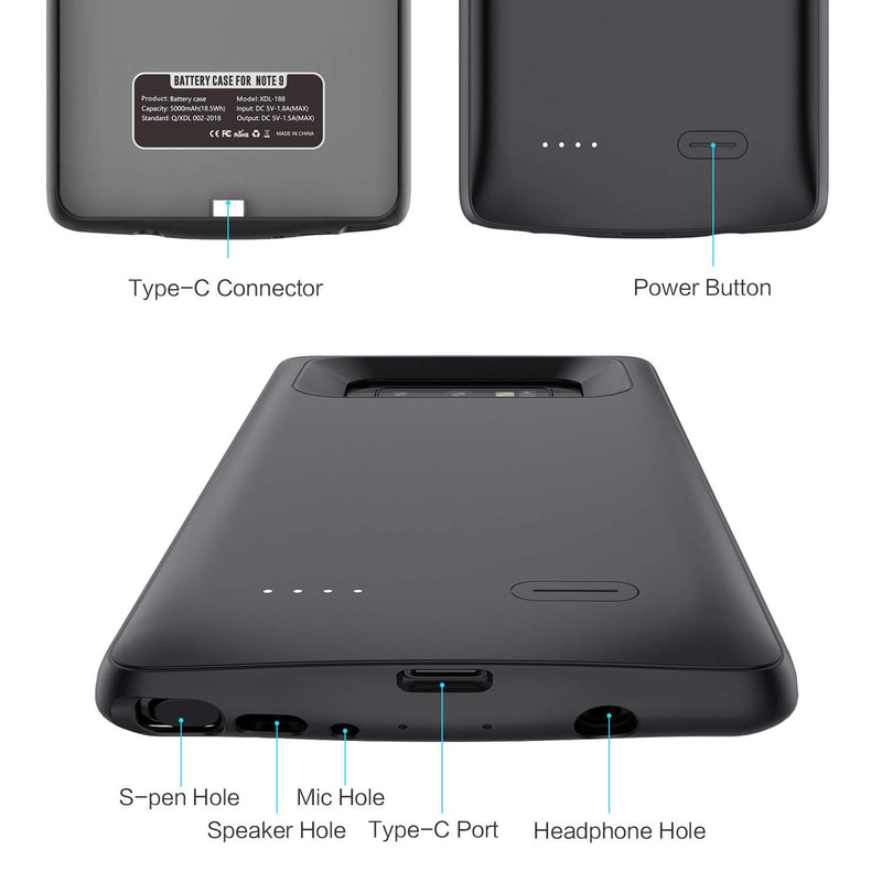 Battery case for Samsung Galaxy Note 9,JUBOTY Ultra-slim High Capacity 5000mAh Extended Charging Case for Galaxy Note 9 Portable Rechargeable Battery Pack Charger Case