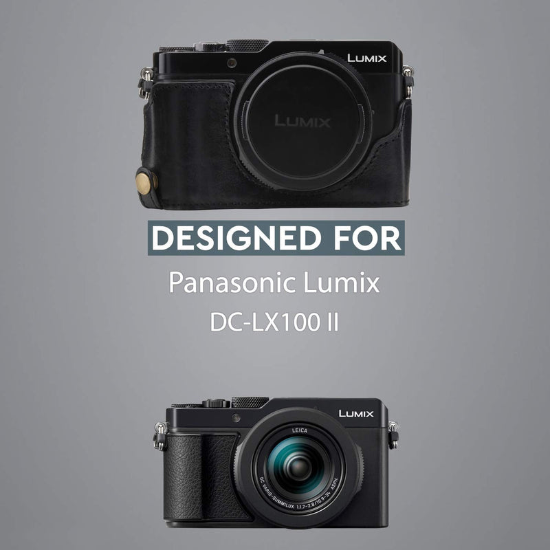 [AUSTRALIA] - MegaGear MG1563 Ever Ready Genuine Leather Camera Half Case Compatible with Panasonic Lumix DC-LX100 II - Black One Size 