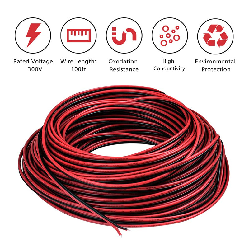 100ft 2pin Extension Cable, 22AWG Wire Cord for Led Strips, Boat Lights Wire for Pontoon Kayak Navigation Bow 100ft