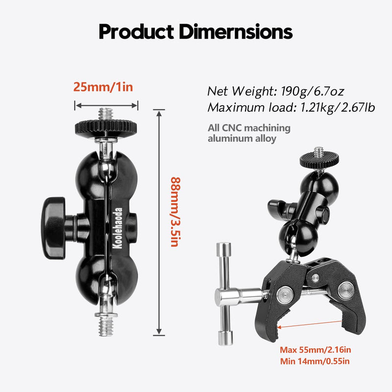 koolehaoda Double Ballhead Ball Arm Camera Clamp Mount Monitor Mount Bracket with Crab Clamp for Ronin M Ronin MX Freefly MOVI Microphones(Double Ball head-2pcs) Double Ball head-2pcs