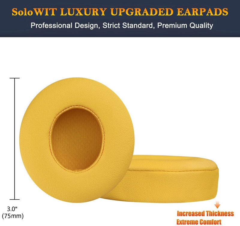 [AUSTRALIA] - SoloWIT Earpads Cushions Replacement for Beats Solo 2 & Solo 3 Wireless On-Ear Headphones, Ear Pads with Soft Protein Leather, Added Thickness - (Yellow) Yellow 