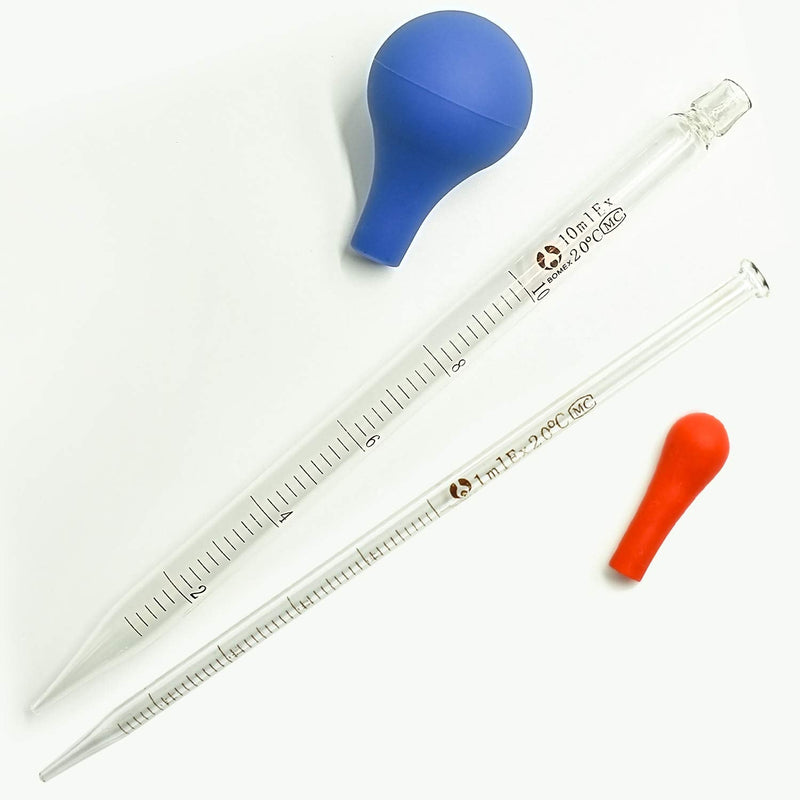6 Pieces Glass Pipettes Graduated Dropper 0.5ml 1ml 2ml 3ml 5ml 10ml Long Glass Pipette Dropper with 6 Rubber Caps for Transfer Liquid Essential Oil 6 Pieces