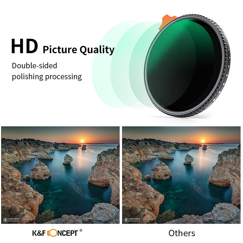K&F Concept 58mm Variable ND Filter ND2-ND400 (1-9 Stops) with Putter HD 28 Multi-Layer Coatings Import AGC Glass Adjustable Neutral Density Filter for Camera Lens