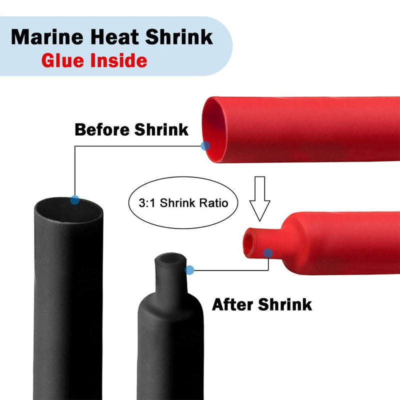 1/2" Wire Heat Shrink Tube Polyolefin Marine Heat Shrink Tubing 3:1 Dual Wall Adhesive-Lined Electric Tubes for Cable Wires, Black 20 Ft 1 20FT( 1/2", Black)