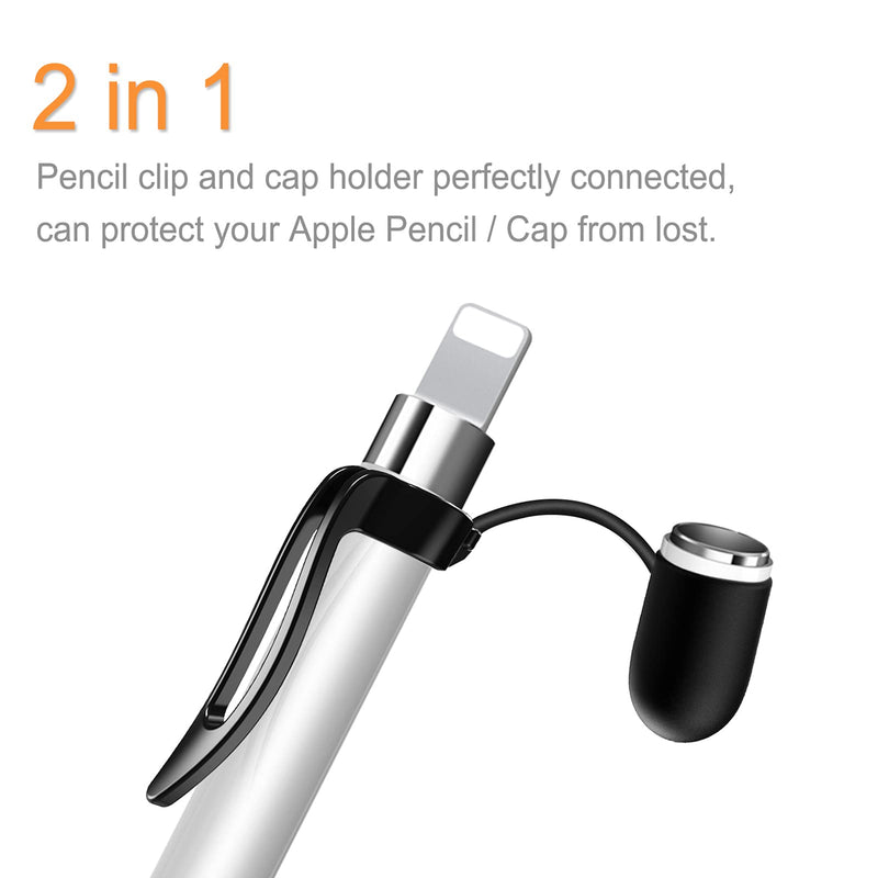 Fintie Pencil Clip with Cap Holder 2 Pieces, Compatible for Apple Pencil 1st Generation, iPad 10.2" 7th Gen, iPad 9.7, IPad Mini 5, iPad Pro 10.5/ iPad Air 3rd, iPad 6th Gen Pencil (Black and White) Black & White