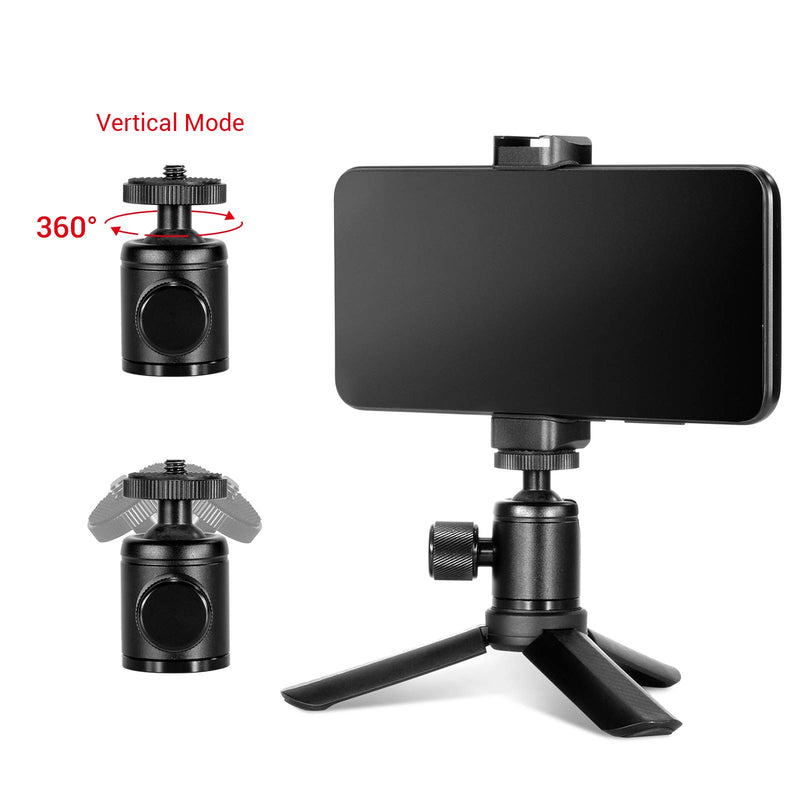 Universal Mini Tripod Stand + Metal Smartphone Mount Phone Holder Clamp Adapter with Cold Shoe Compatible with iPhone X XS 11 MAX Samsung YouTube Vlogging Video Makers - 2867