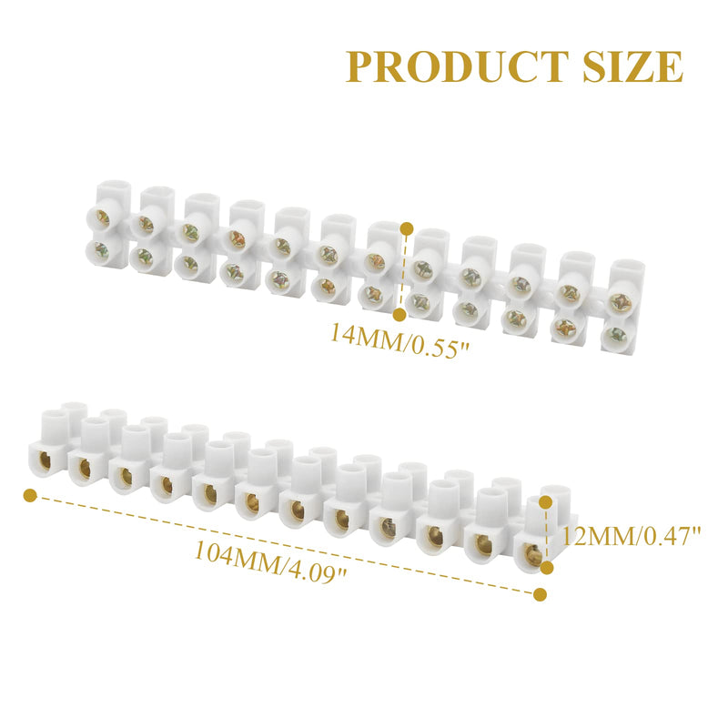 Uenhoy 10 Pcs Terminal Block Dual Row Terminal Strip 12-Position Electric Barrier Block - 5 Amp 380V 5A, 380V