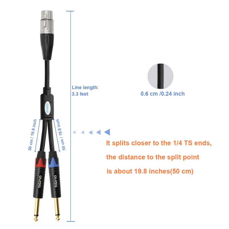 [AUSTRALIA] - TISINO XLR to Dual 1/4" Y-Splitter Cable, XLR Female to 2X 6.35mm TS Jack Mono Microphone Cable Mic Cord - 3 feet 