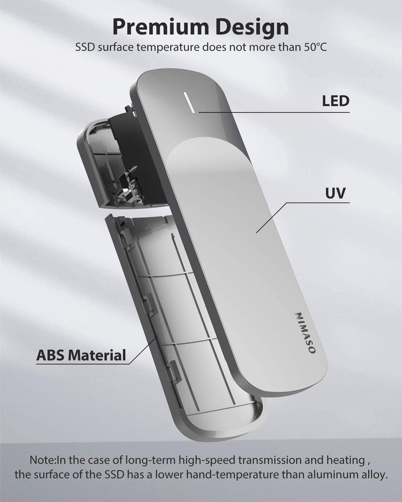 NVME Enclosure,NIMASO NVME M.2 SDD Enclosure,USB 3.1 Gen2 10 Gbps M.2 Adapter PCI-E M-Key(B+M Key)External Hard Drive ABS Meterial Enclosure to Size 2230/2242/2260/2280 for Samsung,Crucial,WD,Kingston Grey