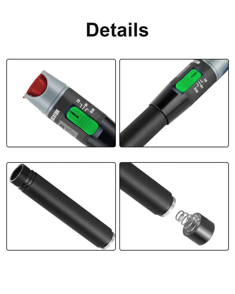 Moocci Fiber Optic Visual Fault Locator 30MW 30KM Fiber Light Tester VFL Tester Kit Including Red Light Fiber Optic Cable Tester Meter with Single Mode 9/125um FC Male to LC Female Adapter (1) Green Switch