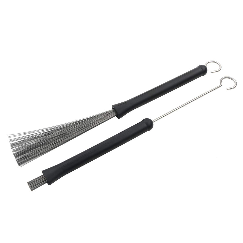 Retractable Black Rubber Handles Loop End Metal Wire Drum Brushes Sticks Pack of 2