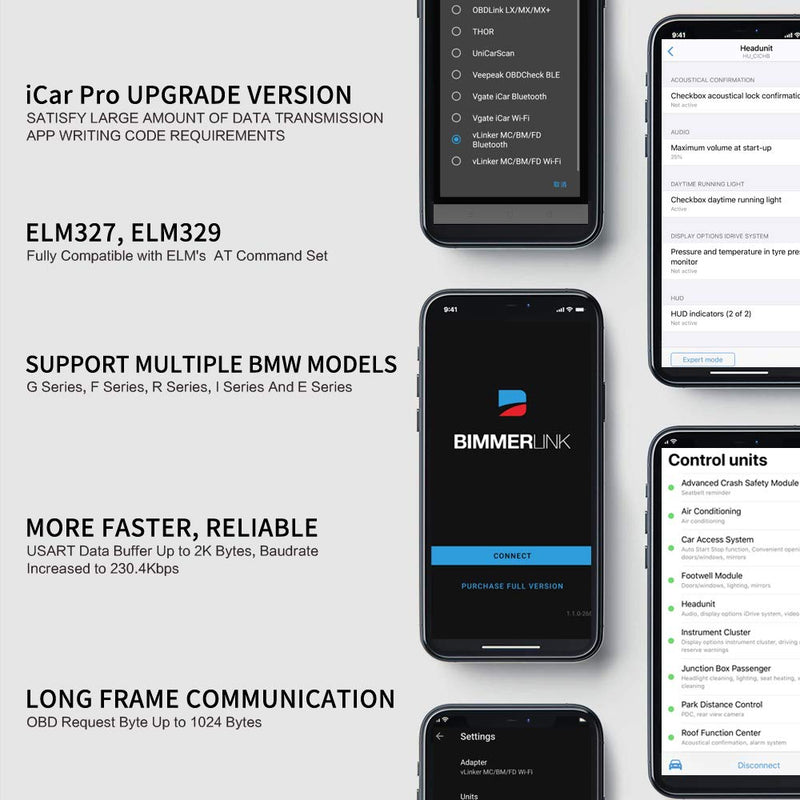 Vgate vLinker BM OBD2 Bluetooth Code Reader, OBDII Scan Tool for Android & Windows - Made for BimmerCode vLinker BM BT3.0
