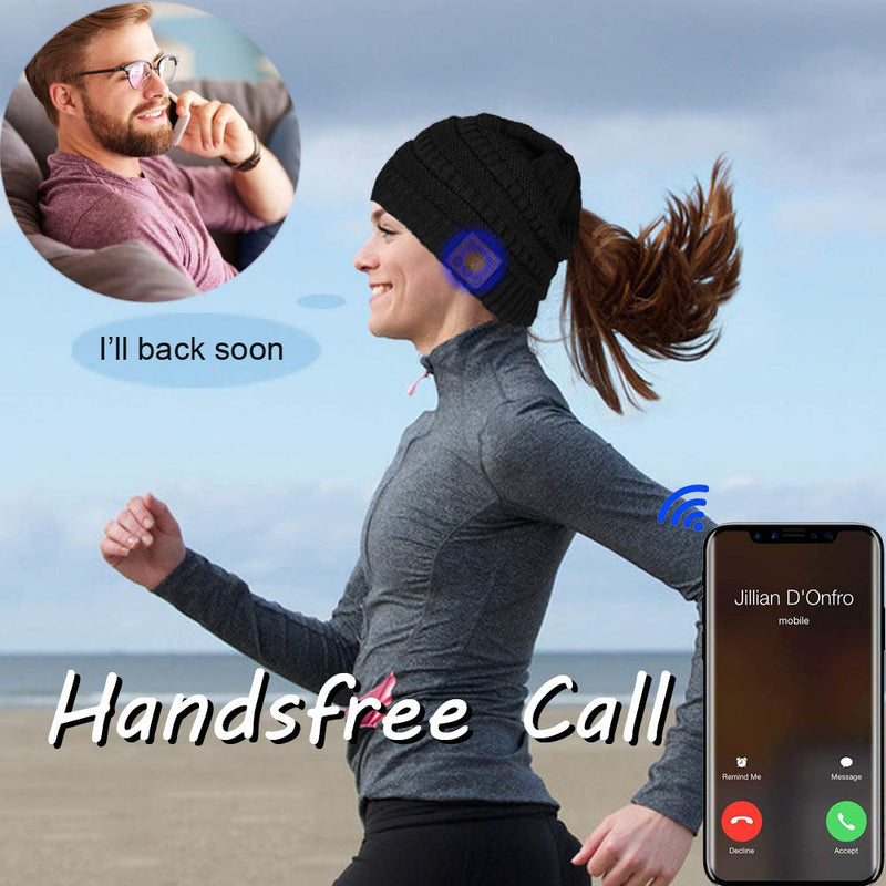 Music Beanie Women Ponytail Beanie Hat Wireless Headset Headphones Music Audio Womens Messy Bun BeanieTail Girls Winter Cap with Mic HandsFree Outdoor Sports Stereo Earphone