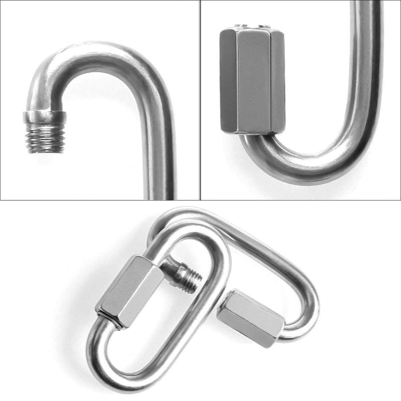 Lependor Quick Link Oval Carabiner Chain Zinc Plated Steel D Shape Locking Carabiner Quick Link Chain 4 Pcs M8 (5/16")