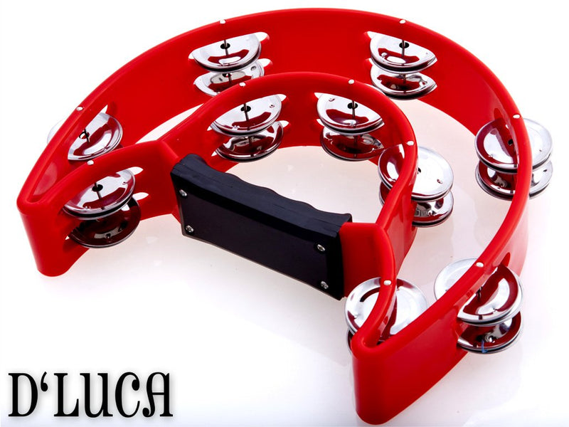 D'Luca TW-20RD 9-Inch Double Cutaway Half Moon Tambourine, Red