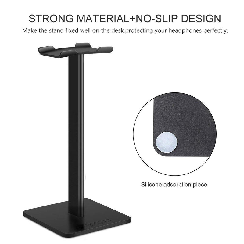 Headphone Stand Headset Holder- Gaming Headset Holder with Aluminum Supporting Bar Flexible Headrest Anti-Slip Earphone Stand for All Headphones, Black