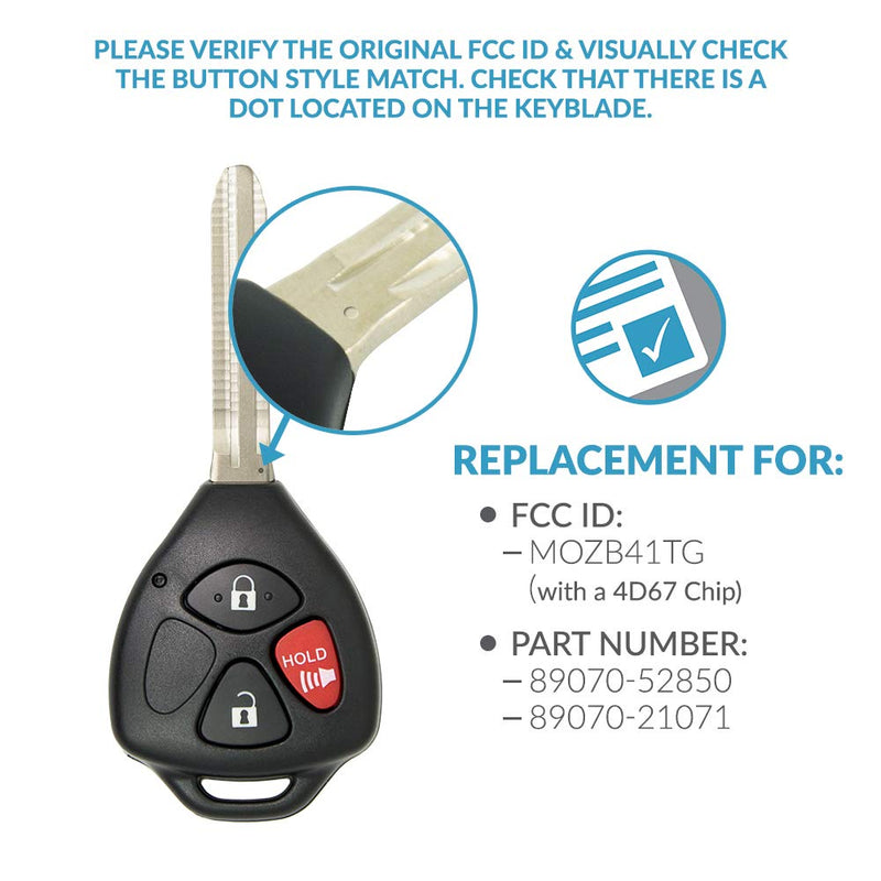 Keyless2Go Replacement for Keyless Entry Car Key Vehicles That Use MOZB41TG with 4D67 Chip