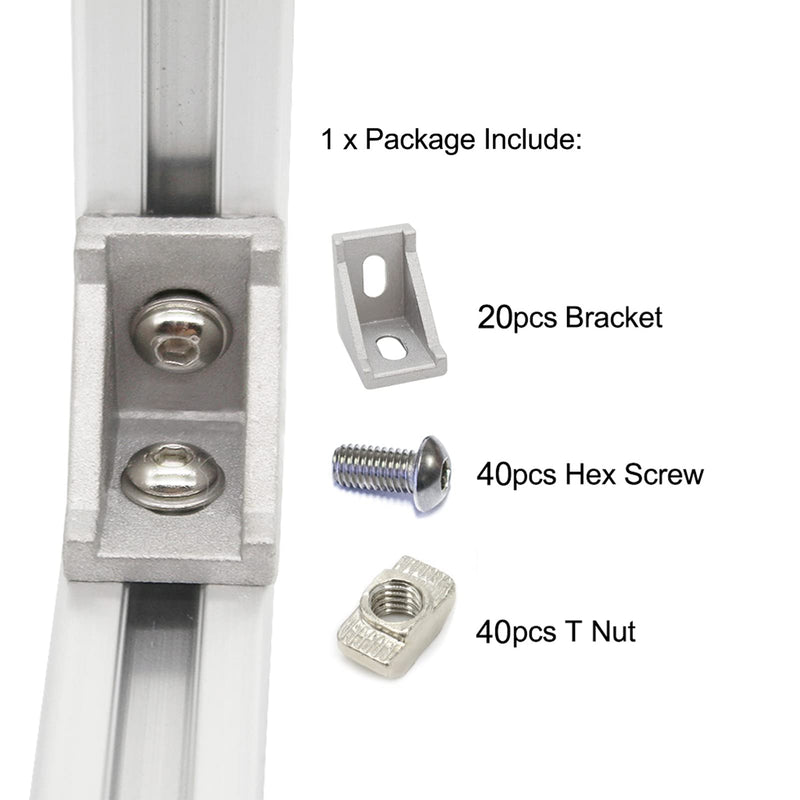 3030 Series Aluminum Profile Connector Set, 20pcs Corner Bracket, 40pcs M6 T Nuts and M6X10 Hex Screw Bolt for 30S 30X30 Aluminum Extrusion Profiles Rail Accessories