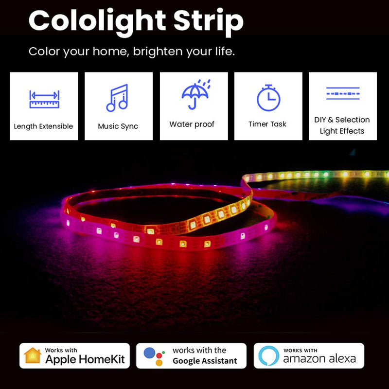 [AUSTRALIA] - LifeSmart Strip Lights Work with Apple HomeKit, 2.4GHz WiFi Rope Light Compatible with Siri, Alexa, Google Assistant, Smart Color Changing Music Sync Remote, 6.6ft/2M SMD 5050 RGB Tape Light, 60LEDs/M 2M, 60LEDs/M 