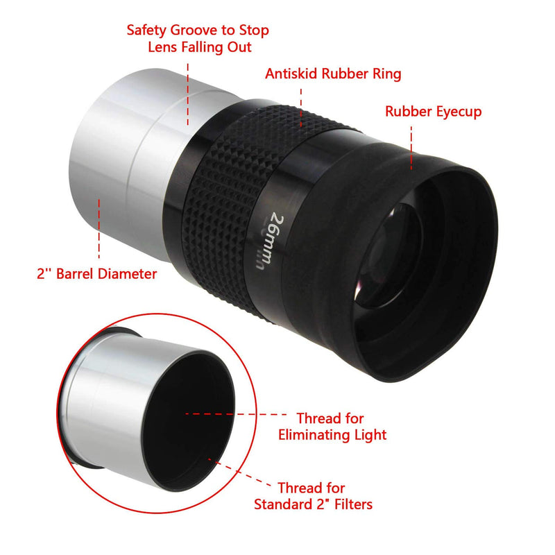 Astromania 2" Kellner FMC 55-Degree Eyepiece - 26mm - Wide Field eyepices with Comfortable Viewing Position