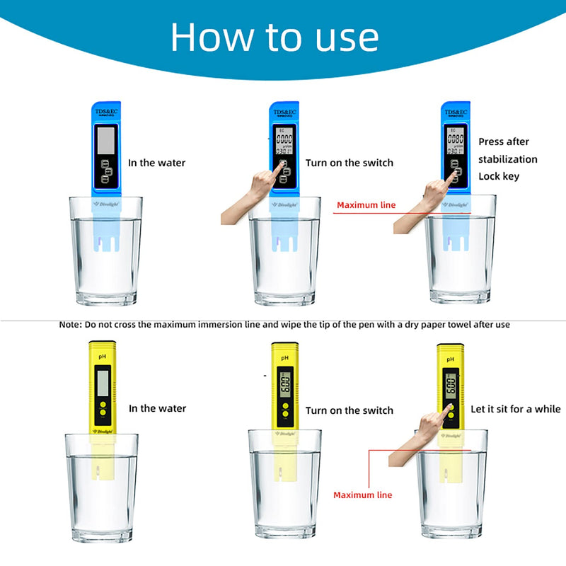 Divolight [pH and TDS & EC Tester kit] pH Meter Digital Accuracy 0.01 Lab Pen Type and 3-in-1 TDS and EC Meter, PPM and µS Meter for Water, Practical Water Testing Kit pH and TDS EC Meter Combo pH and TDS & EC Tester kit