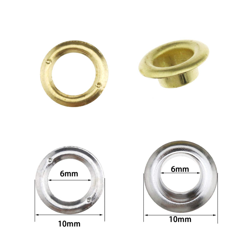 200 Set 1/4inch Brass Silver and Gold Eyelet Grommet Washer Kit with Fixing Tool