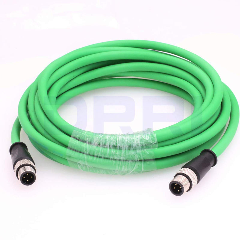 DRRI M12 4Pin D-Code Male to D-Code Male Extension Ethernet Shielded Cat5 Cable (3M) 3M Green